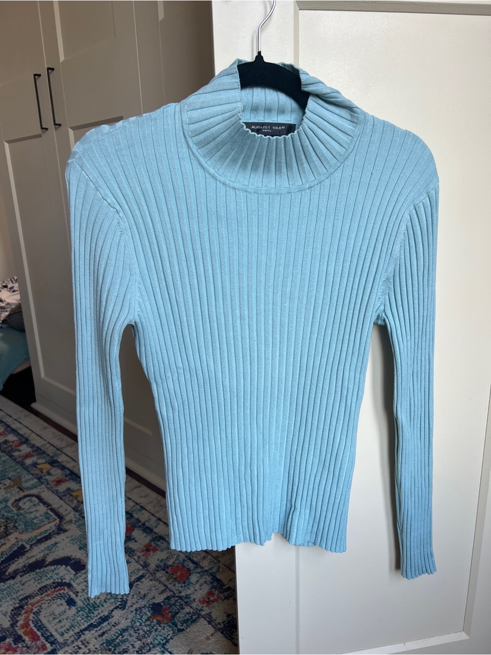 August Silk Knits Light Blue Wide Ribbed Turtleneck Sweater - Size M